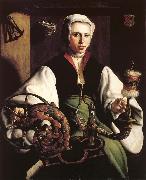 HEEMSKERCK, Maerten van Retrato de una dama hilando Spain oil painting artist
